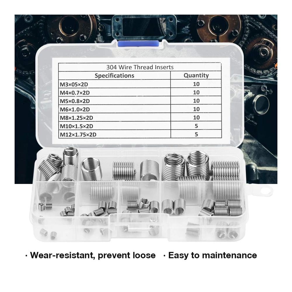 Hochwertige Gewindereparaturwerkzeuge - 60-teiliges Set aus Edelstahl-Gewindeeinsätzen M3-M12 zur Verstärkung und Reparatur von Gewinden. Robust und langlebig