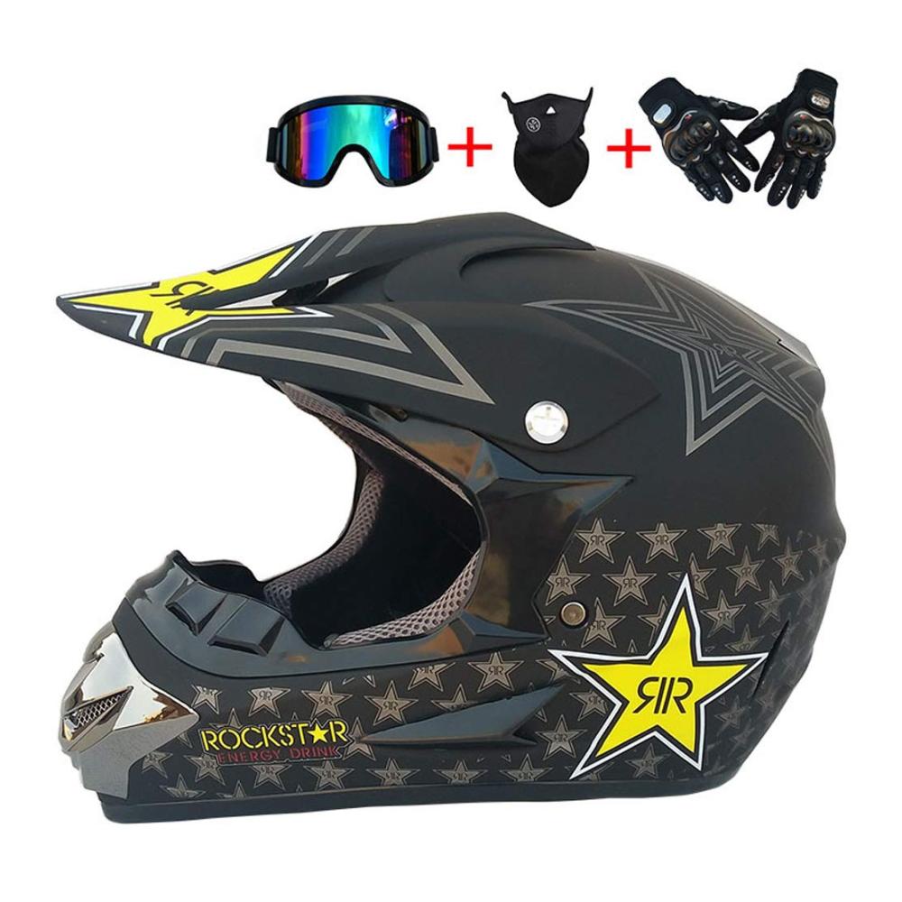 Entdecken Sie den ultimativen Schutz JCLDG Motocrosshelme Set für Erwachsene - Inklusive Handschuhe Maske & Brille - Vollgesichts MTB Helm für Offroad-Abenteuer - Schwarz/Rockstar