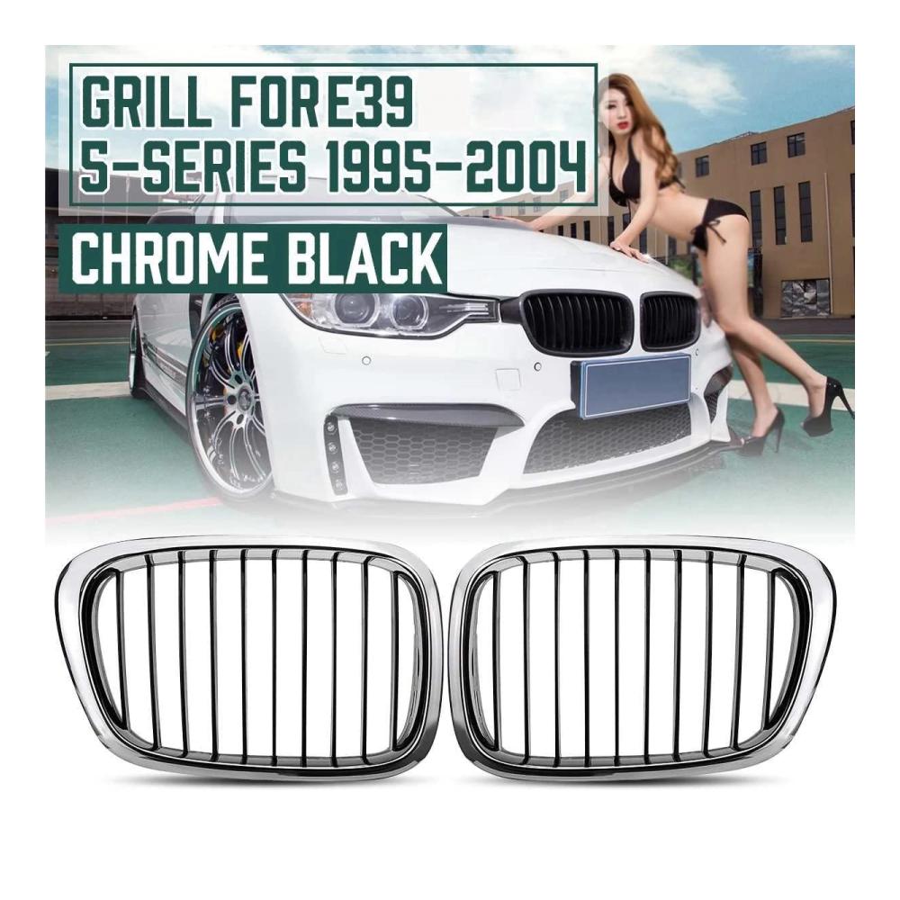 2 x Front- & Kühlergrille Set Chrom Schwarz für BMW E39 5er 525I 530I 540I 95–04 | Verbesserte Stoßstangengitter für Aggressiven Look und Kühlung | Hochwertige Gitter für Optimalen Schutz und Stil