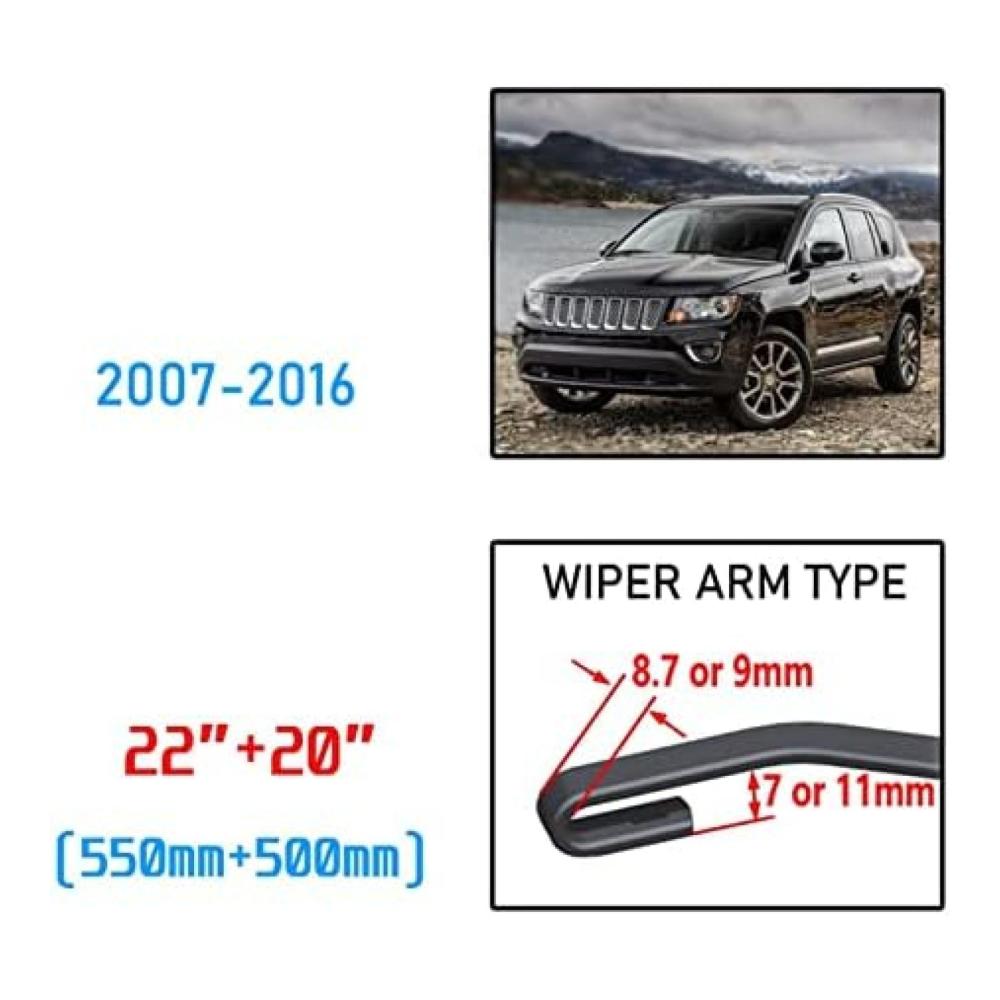 Hochwertige Ersatzwischblätter für Jeep Compass 2007-2016 MK1 - Perfekte Passform und Klare Sicht - Originalzubehör für Ihre Frontscheibenwischer