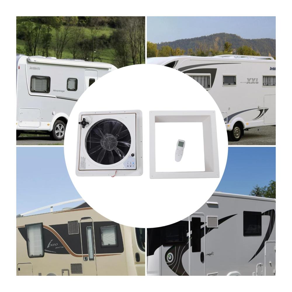 Erfrischen Sie Ihr Wohnmobil mit dem leistungsstarken 14-Zoll-Reversiblen Abluftventilator! Extrem geräuscharm dauerhafte Belüftung UV-beständiger Deckel inklusive 12V Remote. Idealer Dachlüfter für unterwegs