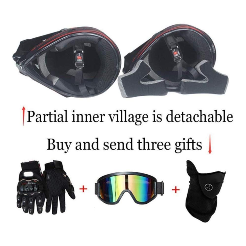 Entdecken Sie den ultimativen Schutz JCLDG Motocrosshelme Set für Erwachsene - Inklusive Handschuhe Maske & Brille - Vollgesichts MTB Helm für Offroad-Abenteuer - Schwarz/Rockstar