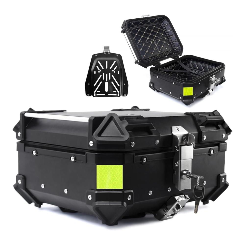 Motorrad Top Box 28L – Wasserdichter Heckkoffer für Helm und Gepäck – Universal Top-Case für Roller Motorrad Mofa Quad – Schwarz/Weiß – Ideale Aufbewahrungslösung – Top-Cases für Abenteurer