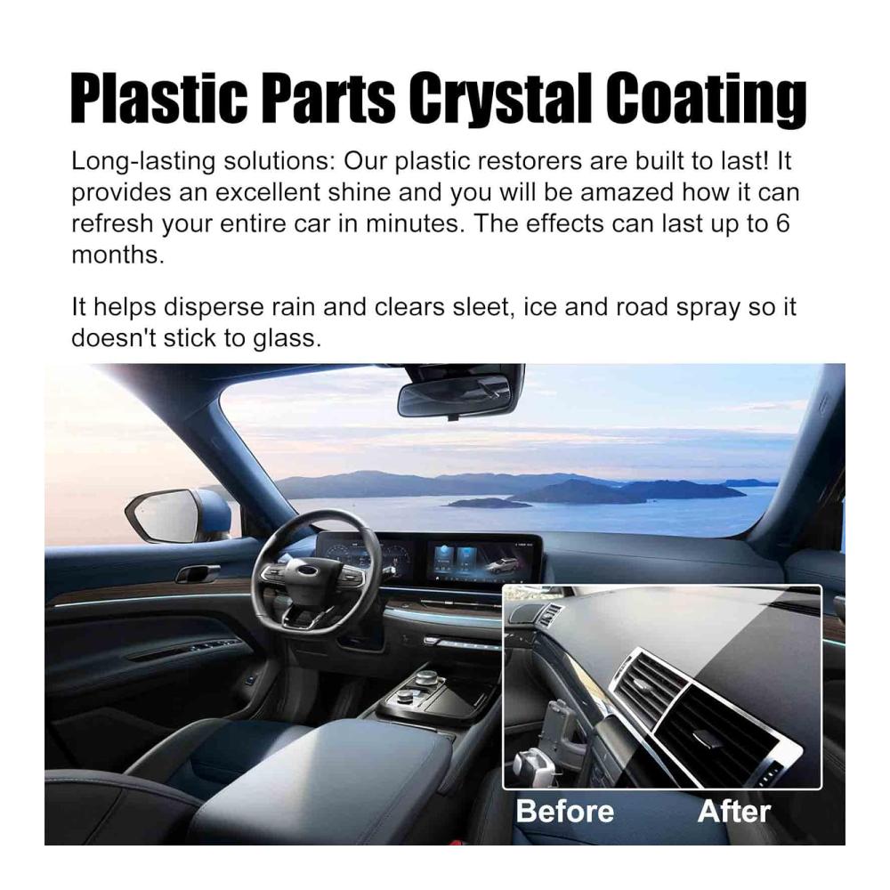 Revolutionäre Kunststoff- & Gummipflege Autokunststoffe erstrahlen mit Plastic Parts Crystal Coating! Kristallklare Beschichtung für Kunststoffteile - Reparaturmittel für dauerhaften Glanz. Plastic Revitalizing Coating Agent - Die Lösung für strahlende Plastikteile! Refurbish Agent im praktischen 3er-Set für umfassende Pflege. Schützen und erneuern Sie Ihr Auto mit dieser fortschrittlichen Kunststoff- & Gummipflege-Lösung