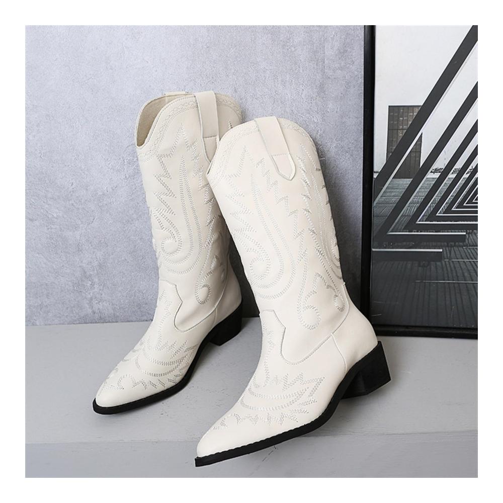 Erleben Sie den Charme des Wilden Westens Vintage Cowboystiefel für Damen in Weiß bestickt mit authentischem Western-Flair – Ideal für Motorradtouren und lässige Outfits! (Größe 40 EU