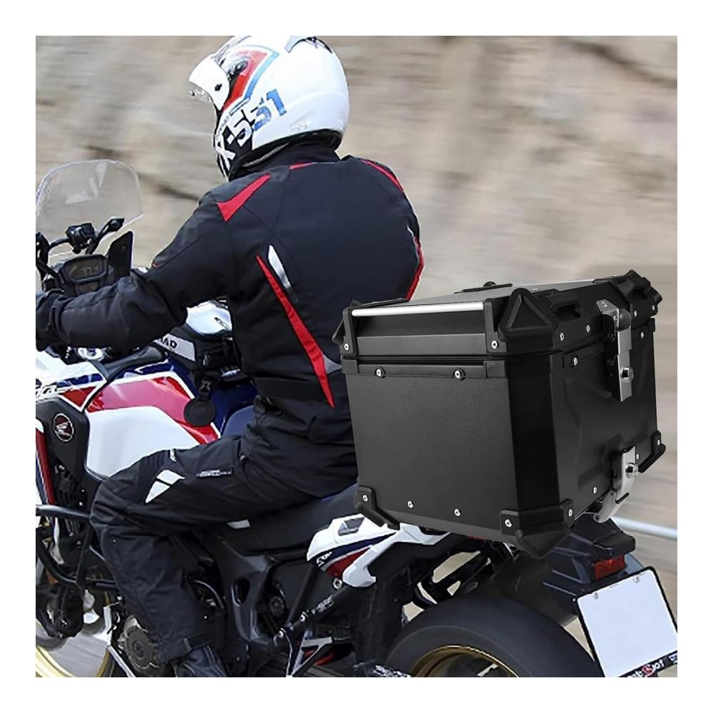 Motorrad Top Box 28L – Wasserdichter Heckkoffer für Helm und Gepäck – Universal Top-Case für Roller Motorrad Mofa Quad – Schwarz/Weiß – Ideale Aufbewahrungslösung – Top-Cases für Abenteurer