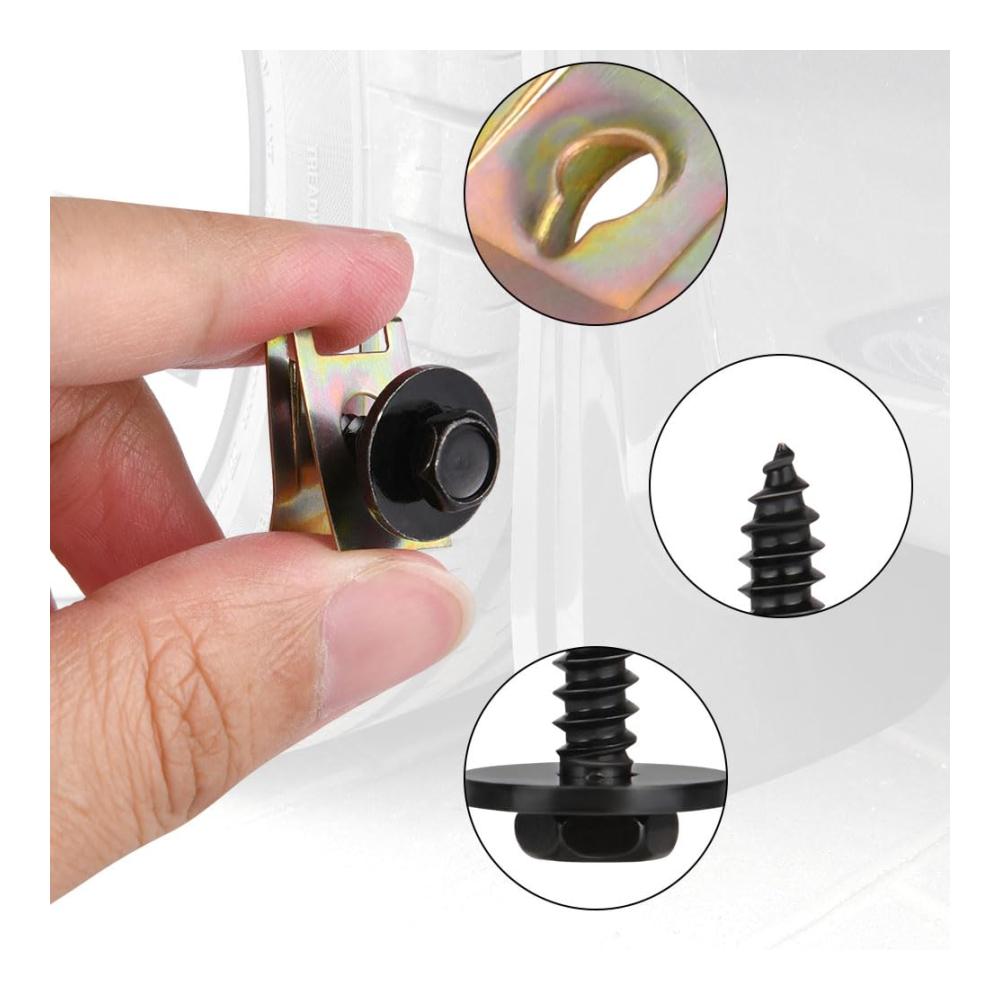 Edelstahl Clips Set | 48 Stück | Karosserieschrauben & Schnappmuttern | Blechmutter Schrauben | Hochwertiges Gewinde Clip Mutter Set | Ideal für Reparatur und Montage | Praktisches Blechschrauben Schwarz Kit