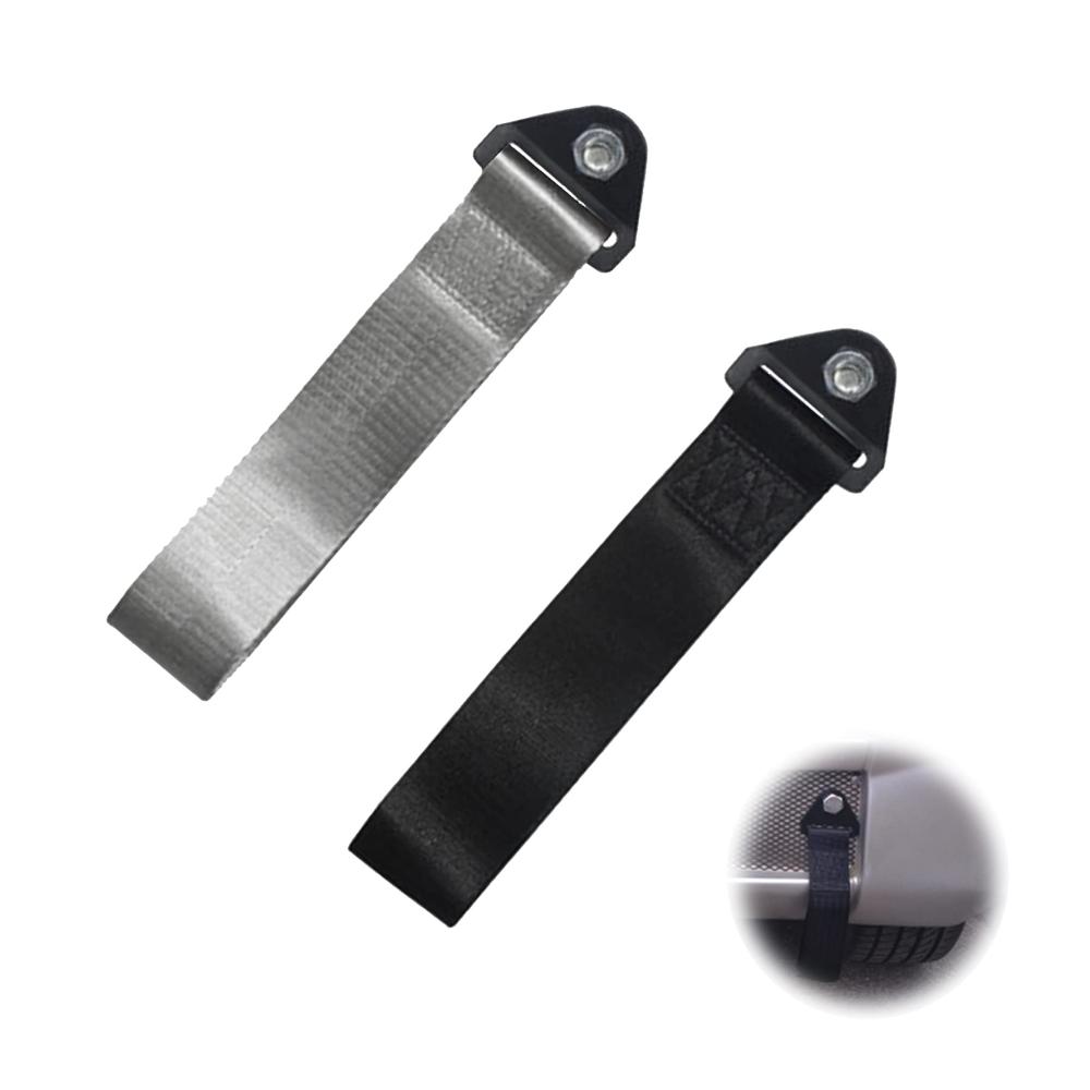 2er Pack Abschleppschlaufen & Abschleppösen für Rennwagen - Strapazierfähige Nylon Abschleppseile für Fahrzeug Stoßstangen - Auto Abschleppband Set für Vorder- und Hinterteil (Schwarz/Grau