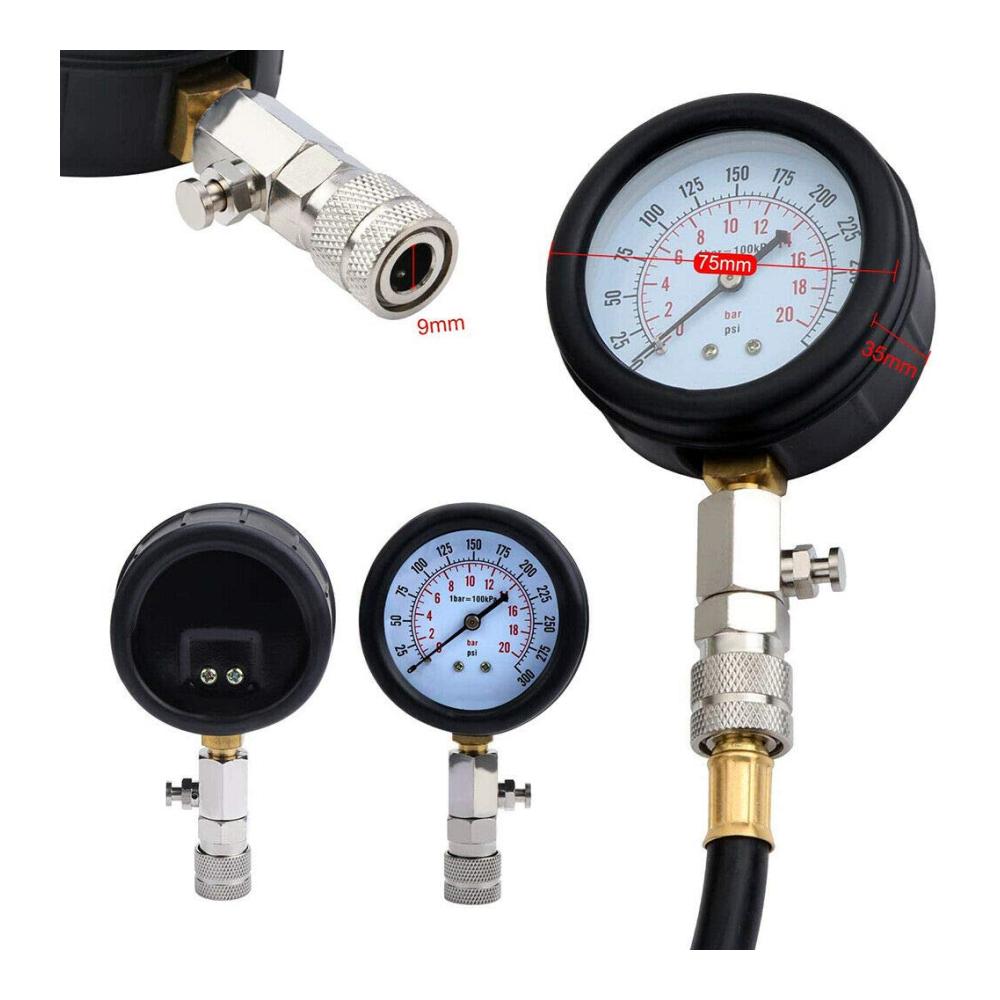 Professioneller Kompressionstester für Auto & Motorrad | Präzises Kompressionsprüfer Messgerät 0-20 bar | Inklusive 4 Adapter & Koffer | Zuverlässige Verdichtungsmessung bis 300 psi