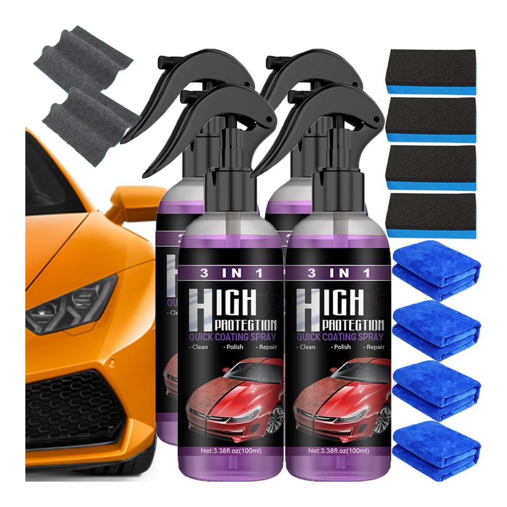 Hochwertige Polituren 3-in-1 Auto-Coating-Spray für schnellen Schutz – Keramik- & Nano-Beschichtung – 4er Set für schnelle Reparatur
