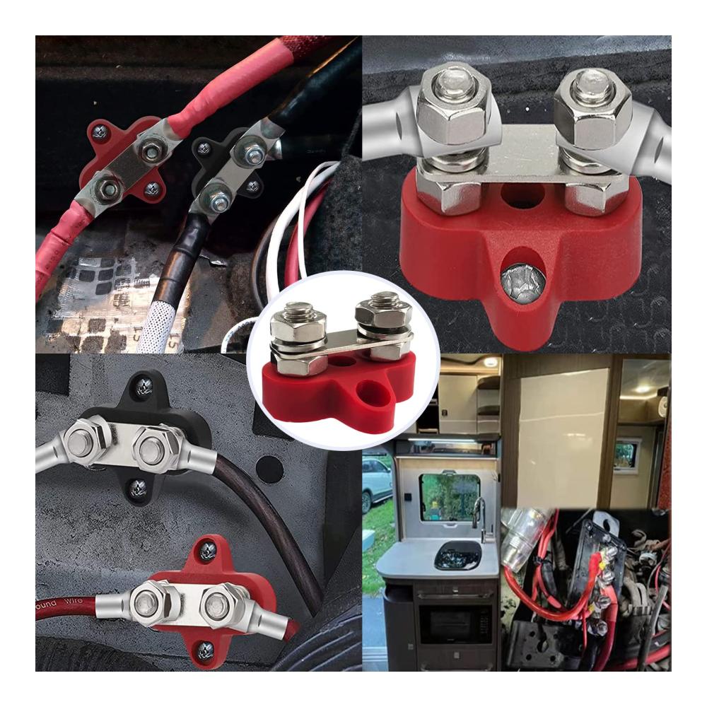 Qazuwa Anschlussbolzen 2er Set M8 5/16 Dual Terminal Stud mit Schrauben | Hochwertige Verbindungselemente für 12-48V LKWs, Wohnmobile & Boote | Robuste Bolzen, Muttern & Schrauben (Rot/Schwarz