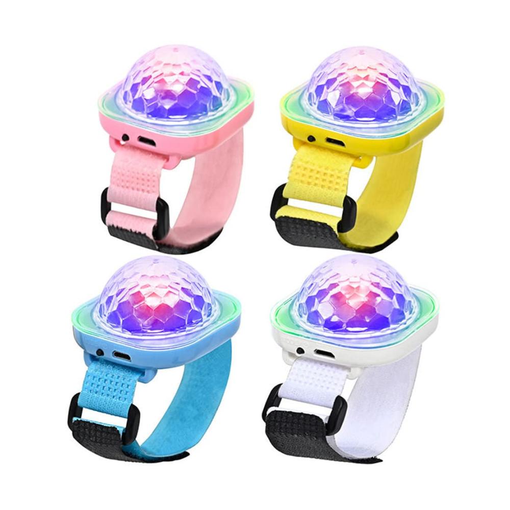 Disco Ball Licht Tragbare Mini LED Lampe Uhr Armband USB Aufladen | Stroboskop Sprachgesteuert | Kinder Party Auto Tanz DJ Club | Uhren | Rosa/Gelb/Blau/Weiß