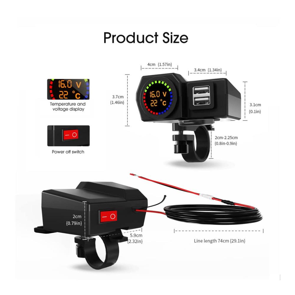 Motorrad USB Ladegerät 5V 3.4A - Hochleistungs-Ladegerät für Motorradlenker - Wasserdichtes Schnellladegerät mit Unabhängigem Schalter und Voltmeter - USB Steckdose Netzteil - Praktisches Motorradzubehör für unterwegs - Lade deine Geräte bequem während der Fahrt - Zuverlässiges Power Adapter für dein Motorradabenteuer