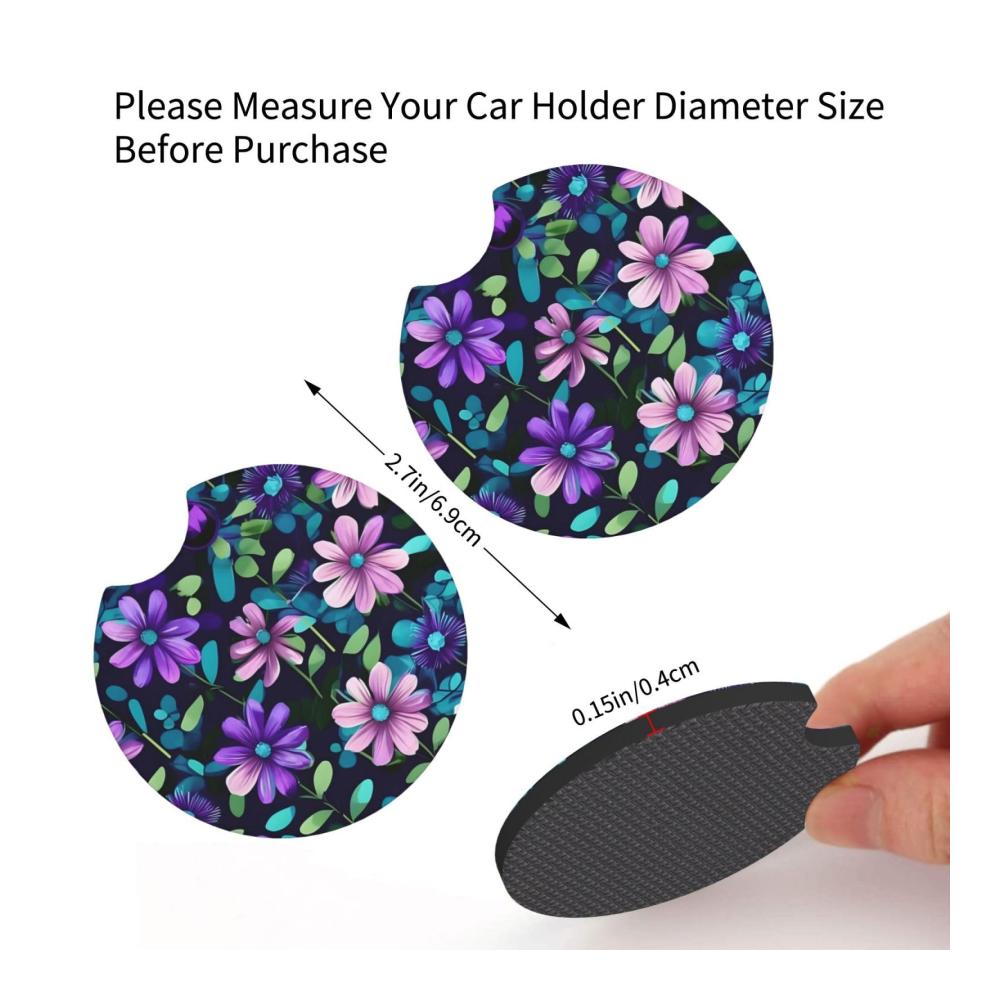 2er Set Auto-Untersetzer für Getränkehalter | Violettes Kamelien-Muster | Wasserfest & rutschfest | Stilvolles Accessoire für Ihr Auto | Ideales Zubehör für unterwegs | Haltbar & praktisch