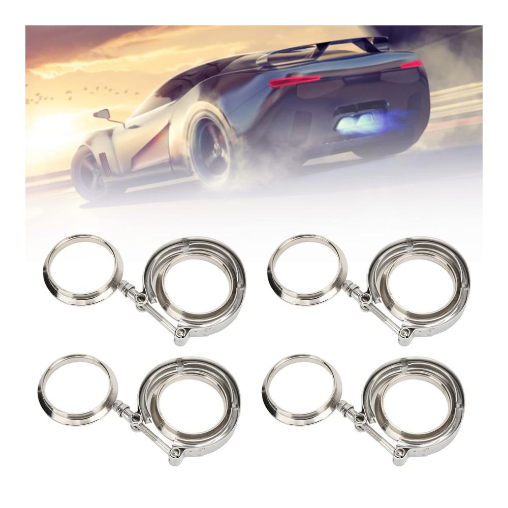 Upgrade dein Turbo-Downpipe-System 4er Set 3 Zoll Edelstahl V-Band-Klemmflansch-Kit für Leistung und Zuverlässigkeit - Universale Passform - Silber