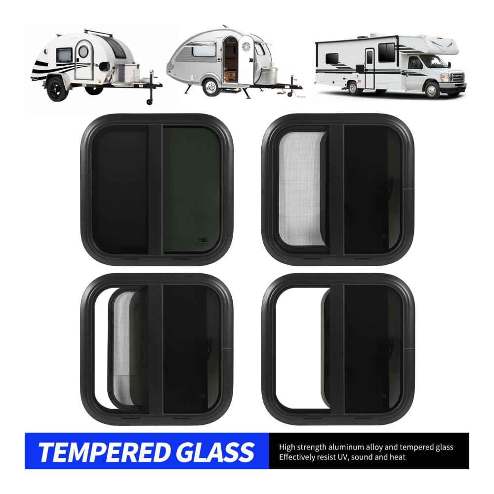 Entdecken Sie die Welt mit Stil Wohnmobil-Fenster für ultimativen Komfort | Horizontal-Vertikal-Schiebe-Design gehärtetes & getöntes Glas runde Ecken | Inklusive Bildschirm | Perfekt für Teardrop-Modelle | Maße 500 * 500mm (für Wandstärken von 1-1.2 Zoll