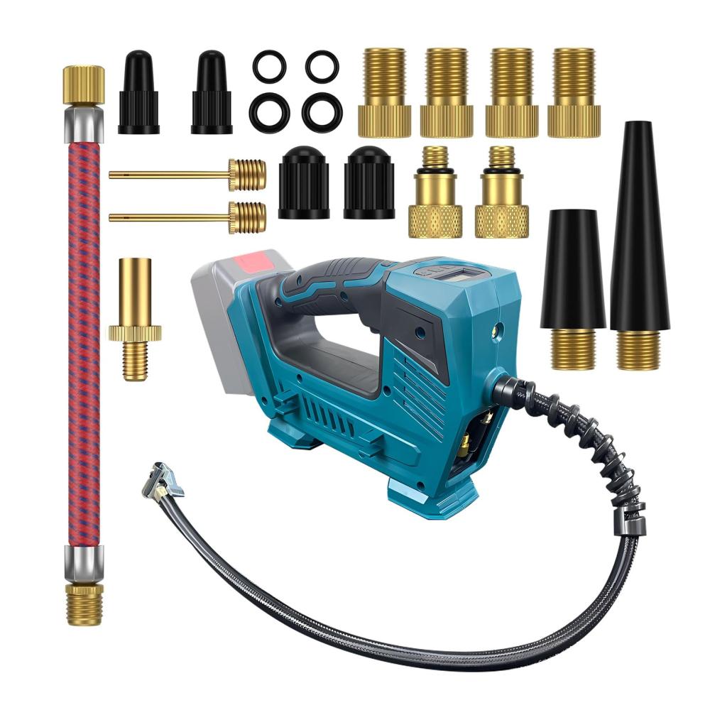 Kabelloser Akku-Kompressor 20V - Elektrische Autopumpe & Fahrradpumpe - Reifenfüllmaschine mit Vollkupfer-Motor - Leistungsstarke Luftpumpe für unterwegs - 50cm Fluglinien - Inklusive Reifendruckkompressor & -pumpe