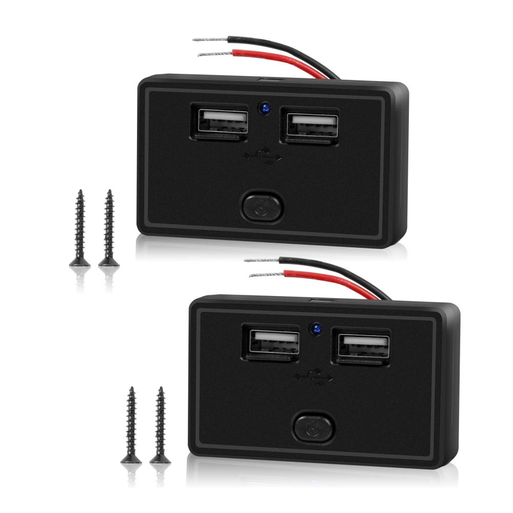 Hochleistungs Zigarettenanzünder USB Ladegerät - 2er Set 4.8A Dual USB Steckdose mit Schalter und LED 12V/24V USB Ladebuchse Panel für Wohnmobil SUV LKW Boot. Blitzschnelles Laden unterwegs