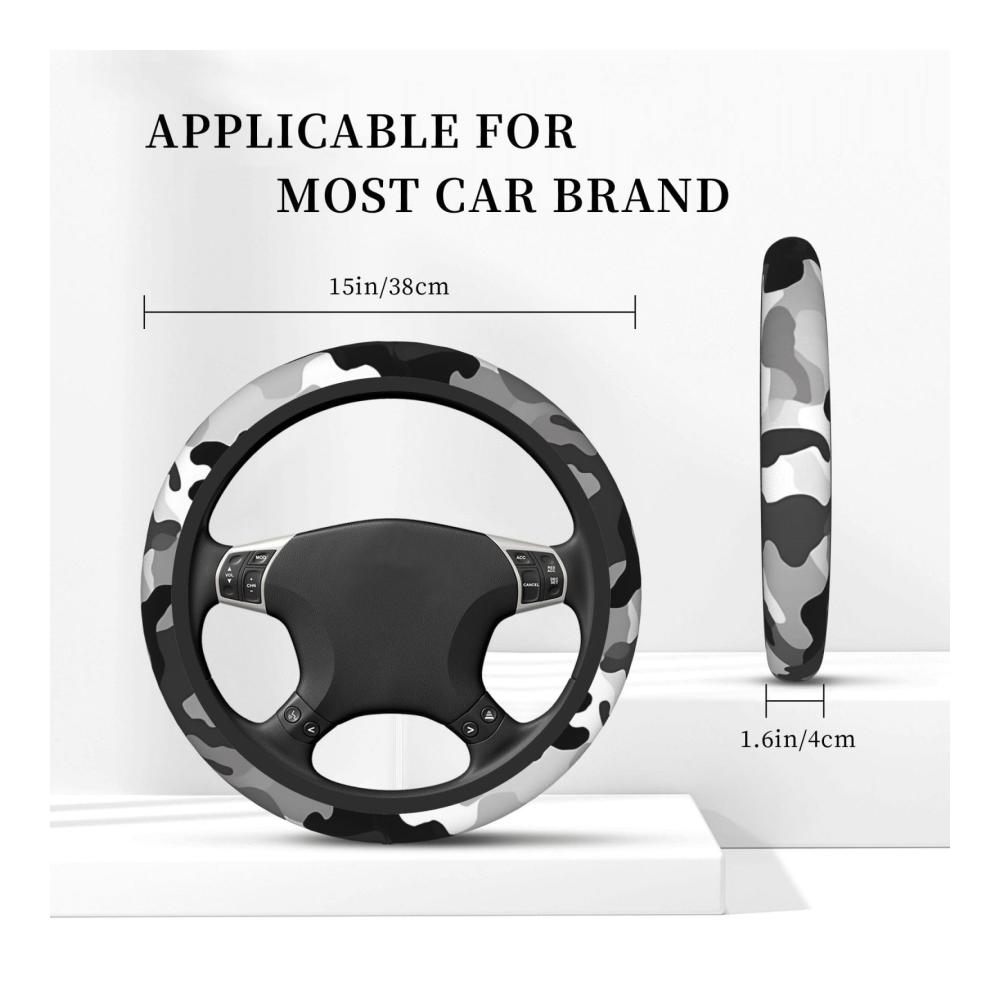 Aktualisierte Universal Lenkradhülle Elastischer Stretch-Bezug (381 cm) in Grau/Weiß Camouflage für SUVs Vans & LKWs. Schützen und verschönern Sie Ihr Auto jetzt