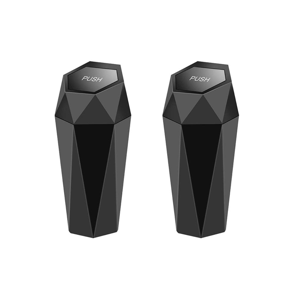 Praktische Mini-Abfalleimer im Diamant-Design für Auto Zuhause & Büro - Mit Deckel - 2er Set - Kompakter Müllbehälter für Küche & Schlafzimmer - Stilvolles Schwarz für ein sauberes Ambiente