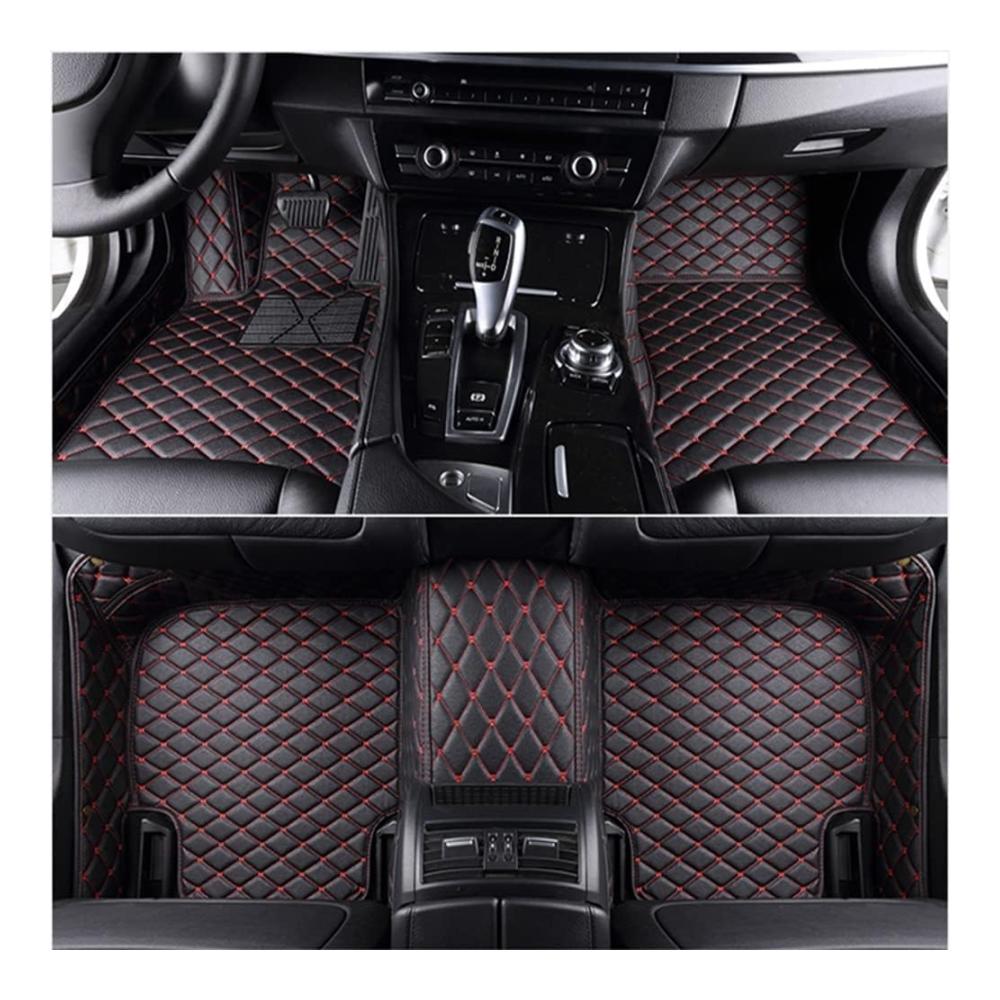Erstklassige Auto Fußmatten für Benz R-Class W251 7-Seat 2005–2014 | Leder Allwetter | Rutschfest & wasserdicht | Volle Abdeckung | Bodenschutz Zubehör | Schwarz Rot