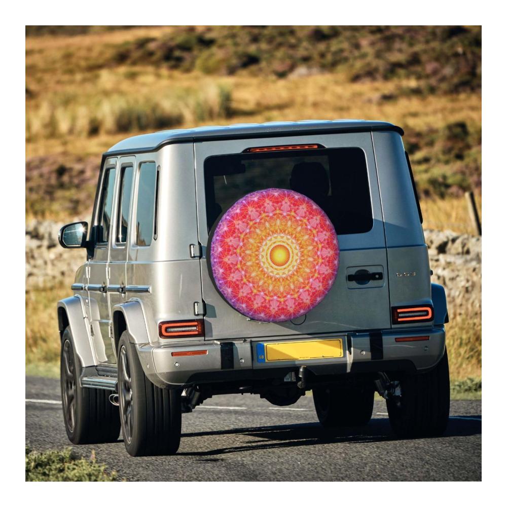 Blumen Mandala Reserveradabdeckung | Sonnenlicht Muster | Universal Wasserdicht & Staubdicht | Ideal für Anhänger SUVs & Wohnmobile | Passend für Reifen mit 381 cm Durchmesser | Criss Cross Design