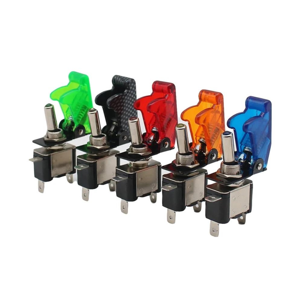 Hochwertiger beleuchteter LED-Kippschalter für Auto Boot & LKW | Sicherheitsabdeckung | 12V 20A | Carbon-Kappe | In Rot Blau Grün Gelb & Weiß | Zuverlässige Kontrolle