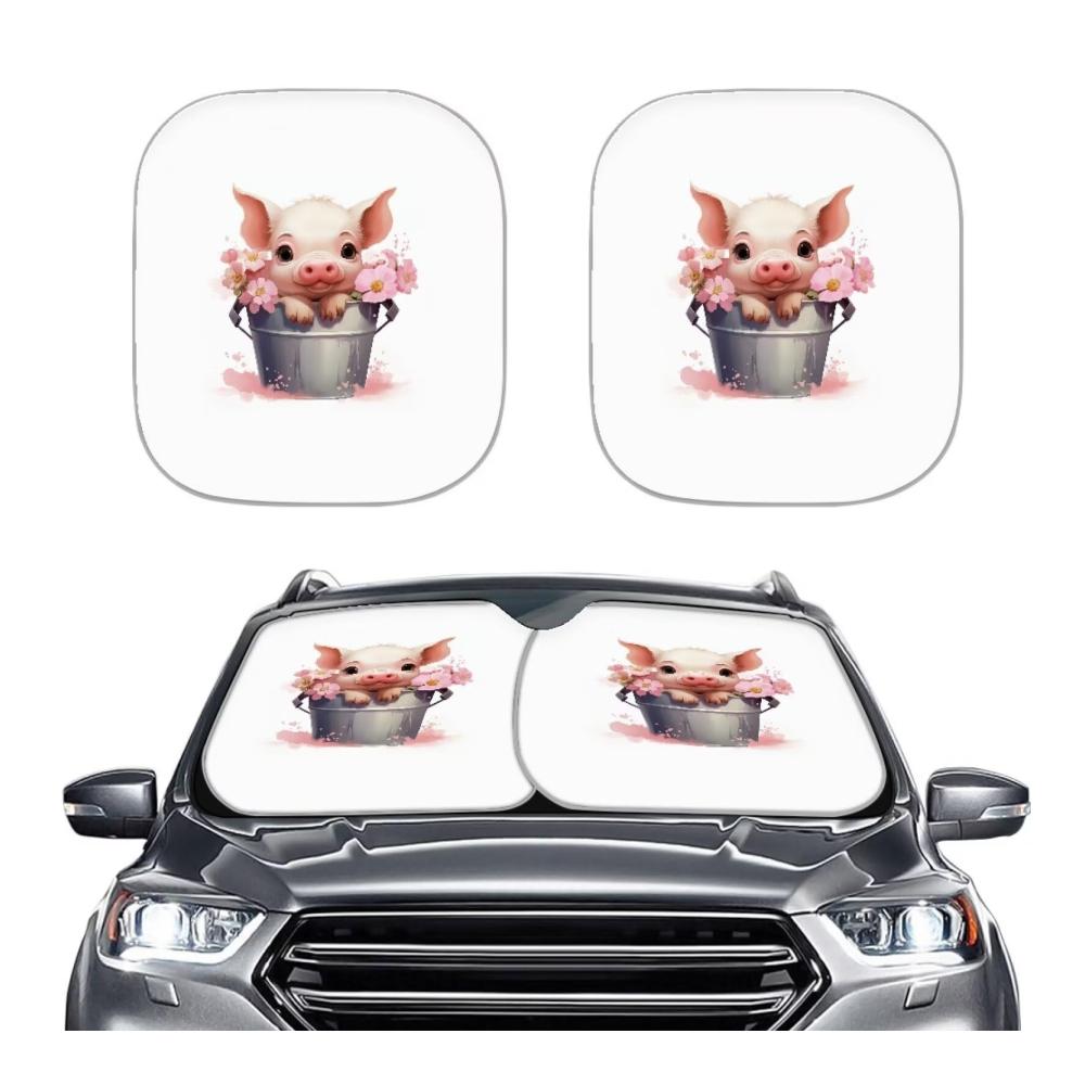 2er-Pack Pig White Sonnenschutz für die Frontscheibe - UV-Schutz Sonnenblende für Auto Windschutzscheibe - Universelle Passform für LKW und SUV - Autozubehör für den Innenraum - Blockiert UV-Strahlen