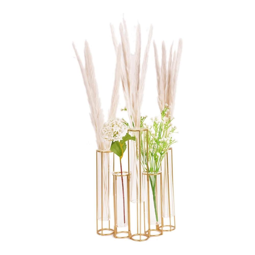 Schutzleisten Moderne Reagenzglasvase mit Metallrahmen - Ideale Scharniervasen für Tafelaufsätze - Glasblumenvase für Tischdekoration mit 5 Reagenzgläsern - Knospen-Display-Set für stilvolle Hochzeitsdekoration zu Hause