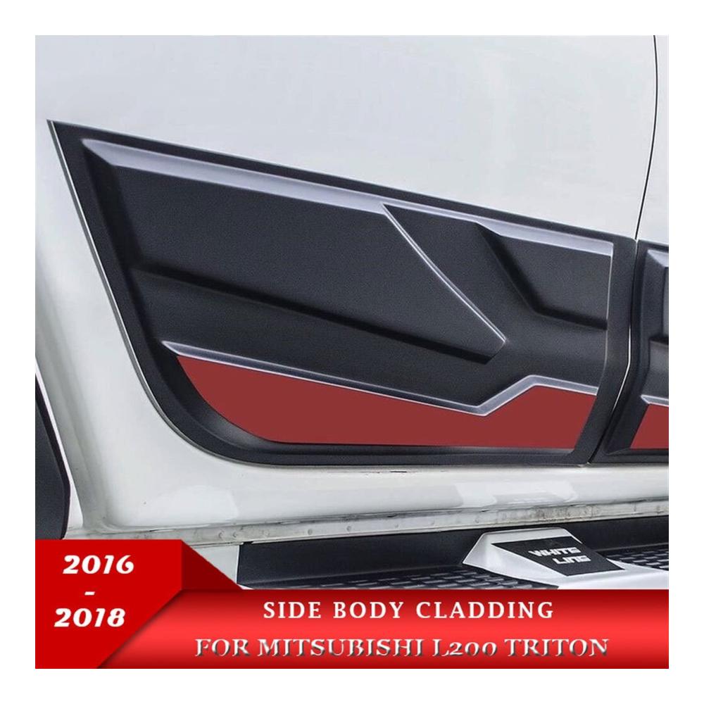 Verbessern Sie den Look Ihres Mitsubishis L200 Triton 2016-2018! Schwarze Seitentürverkleidungen für Double Cab mit hochwertigen Zierverkleidungen - Stil und Schutz in Einem