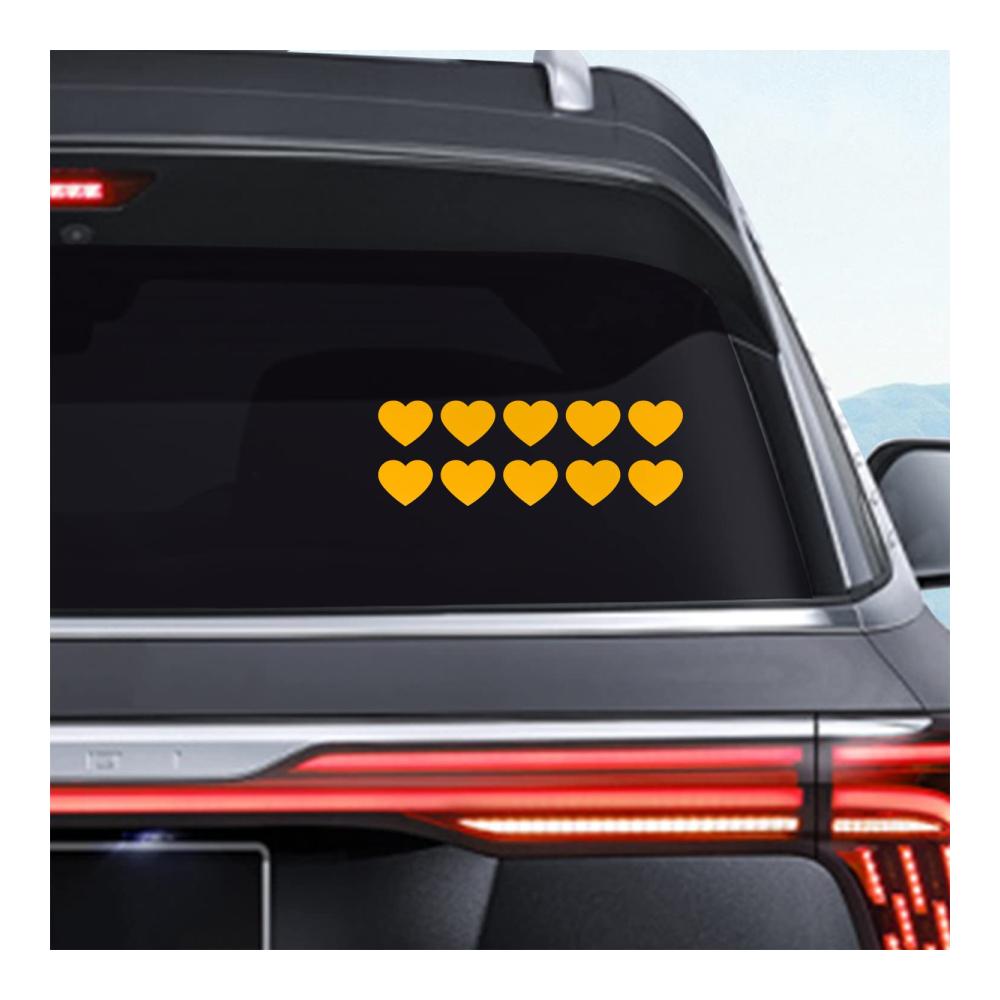 10er Packung Hochwertige Autoaufkleber | Liebe Herz Vinyl Aufkleber | Wasserdicht & Reflektierend | Ideal für Autos LKWs Laptops & mehr | Auto Zubehör | Gelb