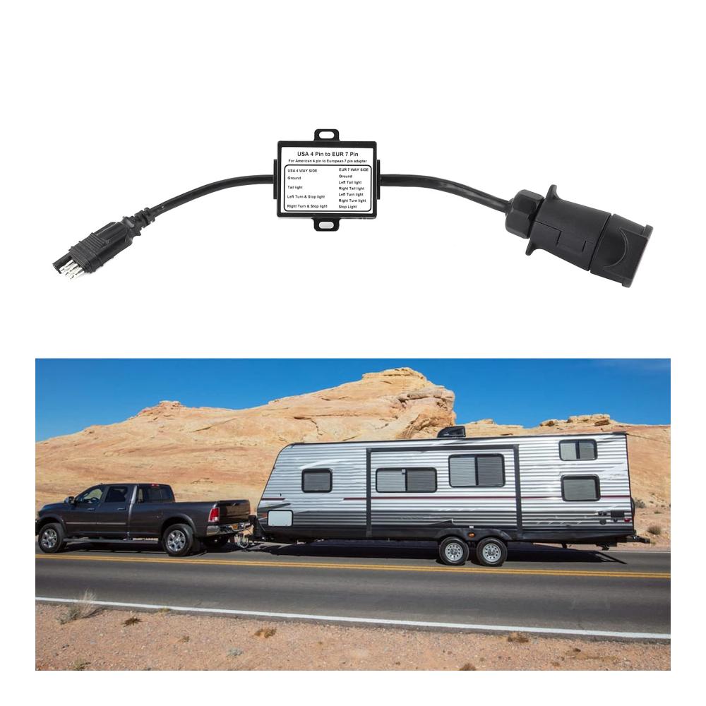 Entwickelter Trailer-Adapter Elektrosätze 4-Pin USA zu 7-Pin EUR | Hochwertiger 4-Wege Flach auf 7-Wege Rundstecker | Idealer Kabelstecker für Trailer-Lichter mit Stop/Bremssignal-Trennung | Zuverlässige Verbindung für reibungslose Fahrten