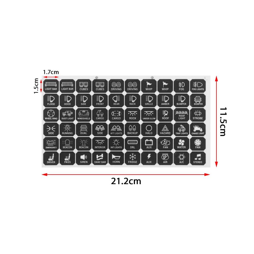 120 Stück Kleine Aufkleber für Schalttafeln - Multifunktionale Knopfaufkleber für Autos Boote und Anhänger - Kompatibel mit Auxbeam Schalttafel - Stilvolle Etiketten für Schalter