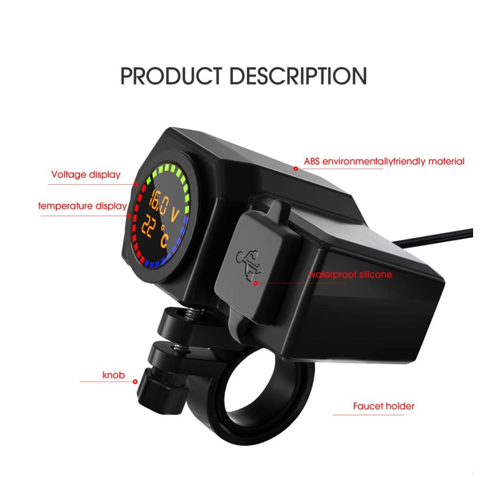Motorrad USB Ladegerät 5V 3.4A - Hochleistungs-Ladegerät für Motorradlenker - Wasserdichtes Schnellladegerät mit Unabhängigem Schalter und Voltmeter - USB Steckdose Netzteil - Praktisches Motorradzubehör für unterwegs - Lade deine Geräte bequem während der Fahrt - Zuverlässiges Power Adapter für dein Motorradabenteuer