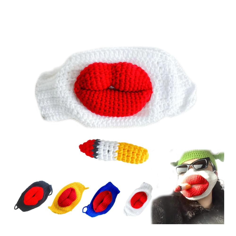 Schützen Sie Ihr Gesicht mit Stil! Wurstmund Handgestrickte Gesichtsmaske mit Zigarettenhalter - Lustige Maske für einzigartigen Schutz und Spaß beim Tragen