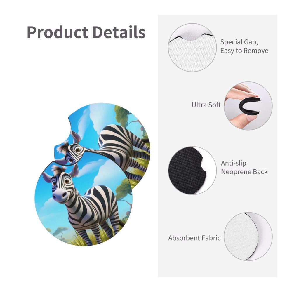 Praktische Auto-Untersetzer (2 Stück) mit Cartoon-Zebra-Design – Langlebig, stilvoll und wasserdicht – Rutschfeste Getränkehalter für Ihr Fahrzeug – Perfektes Autozubehör