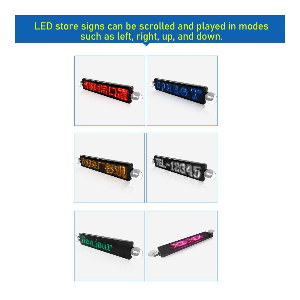 Entdecken Sie die Zukunft der Innenbeleuchtung Programmierbares Scrollendes LED-Schild für Auto-Heckscheibenwerbung mit USB-Wiedergabe! Erreichen Sie Ihre Ziele mit 12x72 Auflösung und DC 5V Stromversorgung