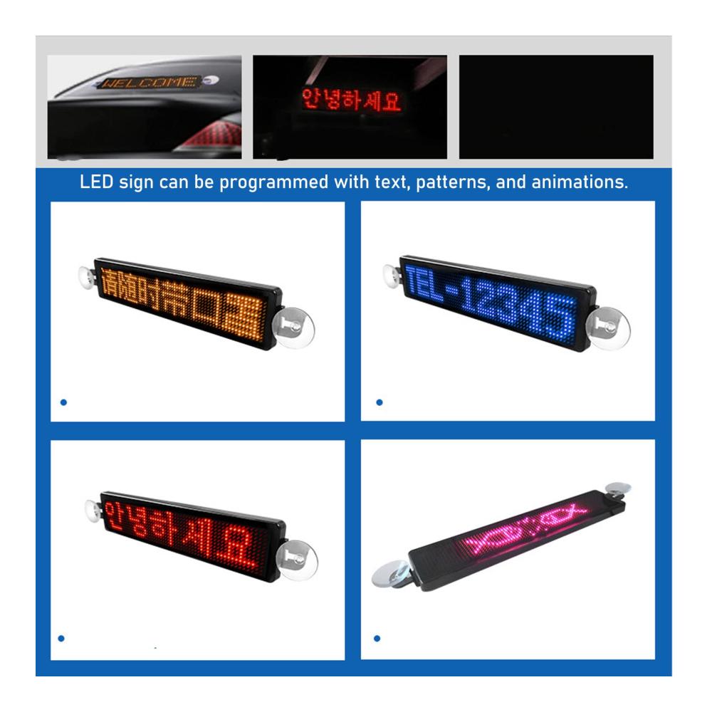 Entdecken Sie die Zukunft der Innenbeleuchtung Programmierbares Scrollendes LED-Schild für Auto-Heckscheibenwerbung mit USB-Wiedergabe! Erreichen Sie Ihre Ziele mit 12x72 Auflösung und DC 5V Stromversorgung