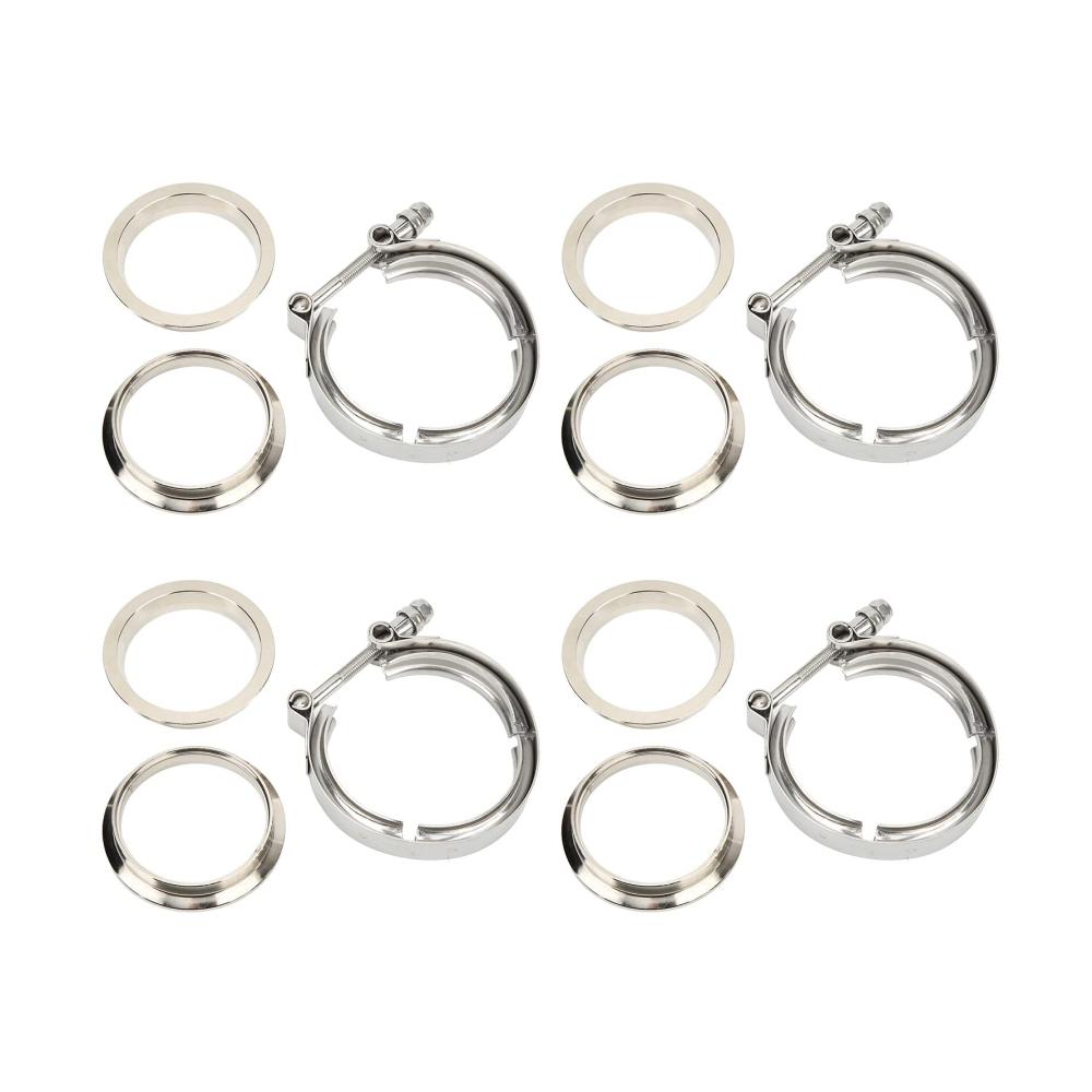 Upgrade dein Turbo-Downpipe-System 4er Set 3 Zoll Edelstahl V-Band-Klemmflansch-Kit für Leistung und Zuverlässigkeit - Universale Passform - Silber