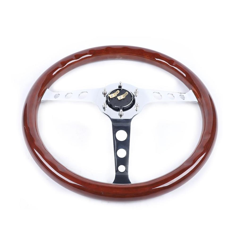Verbesserte Fahrt Holzlenkrad Auto 5 Zoll 380MM Mahagoni Vintage Lenkrad mit Hupenknopf für Klassische Autos. Premium Holzgriff Edelstahl-Speichen universelles 6-Loch-Design. Jetzt upgraden