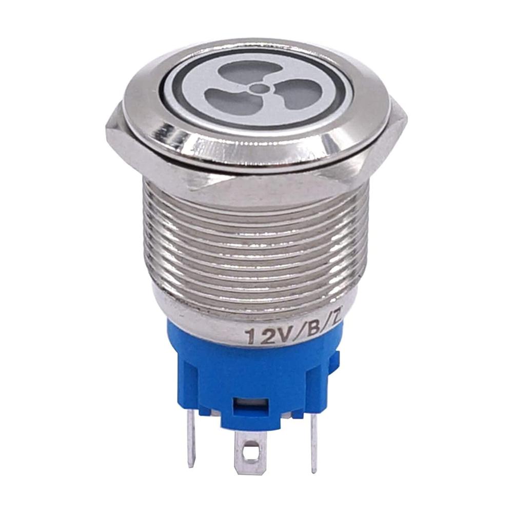 Hochwertiger Druckschalter für Fahrzeugkühlung - Blaue LED-Beleuchtung 12V 16mm - Zuverlässiger 1NO 1NC Schalter für Auto-Lüfter - Einfache Montage 5/8 Zoll