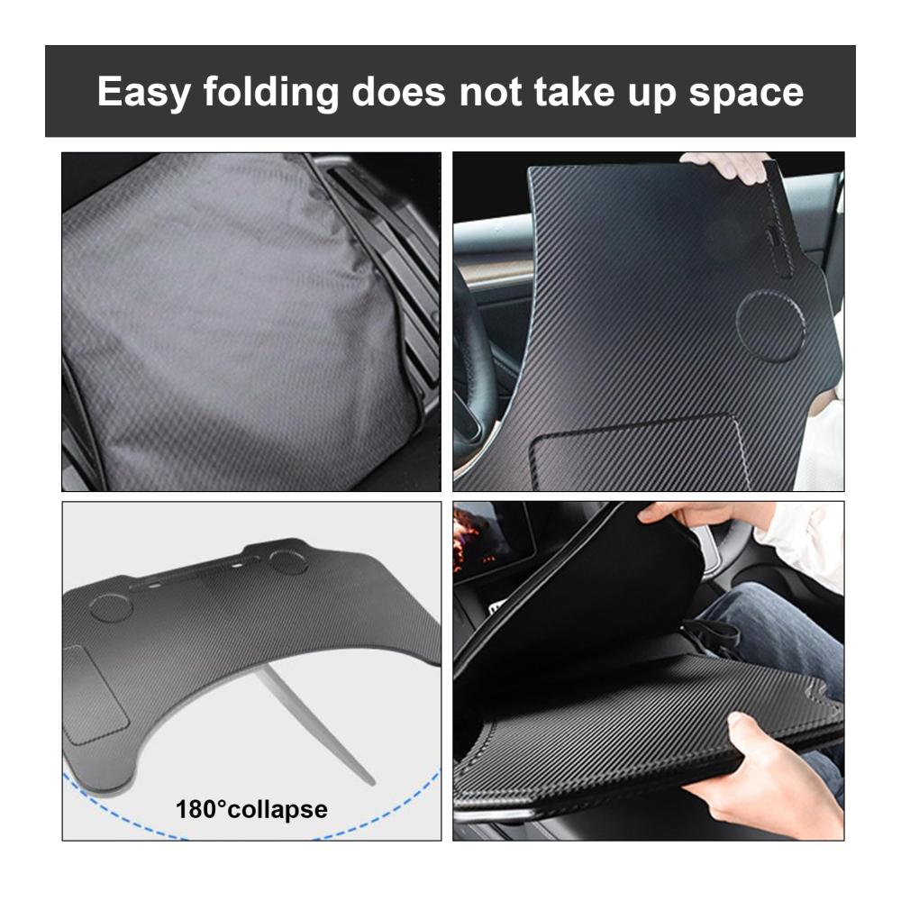 Innovativer Tesla Model 3/Y Lenkrad Schreibtisch mit Aufbewahrungstasche | Faltbarer Multifunktions-Tisch für Tabletts & Taschen | Auto Esstisch & Laptop-Arbeitstisch | Platzsparende Kerben inklusive