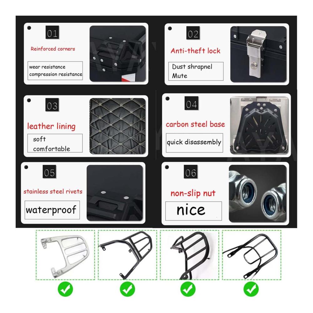 Entdecken Sie Stil und Funktion mit unseren hochwertigen Leder & Satteltaschen - Motorrad Top Box 55L aus Aluminium mit RüCkenlehnen und Tastenreflexionsaufkleber für ultimativen Fahrkomfort. Genießen Sie sicheres und stilvolles Reisen