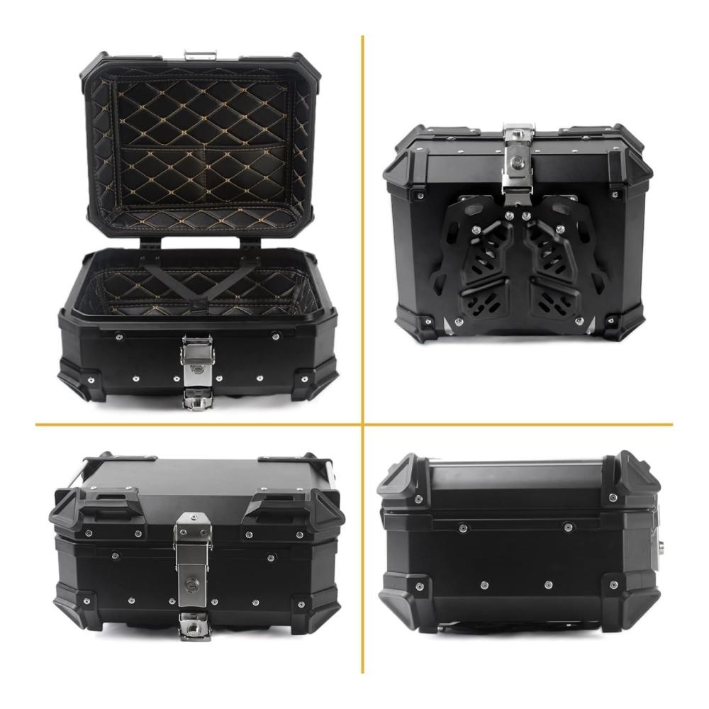 Motorrad Top Box 28L – Wasserdichter Heckkoffer für Helm und Gepäck – Universal Top-Case für Roller Motorrad Mofa Quad – Schwarz/Weiß – Ideale Aufbewahrungslösung – Top-Cases für Abenteurer