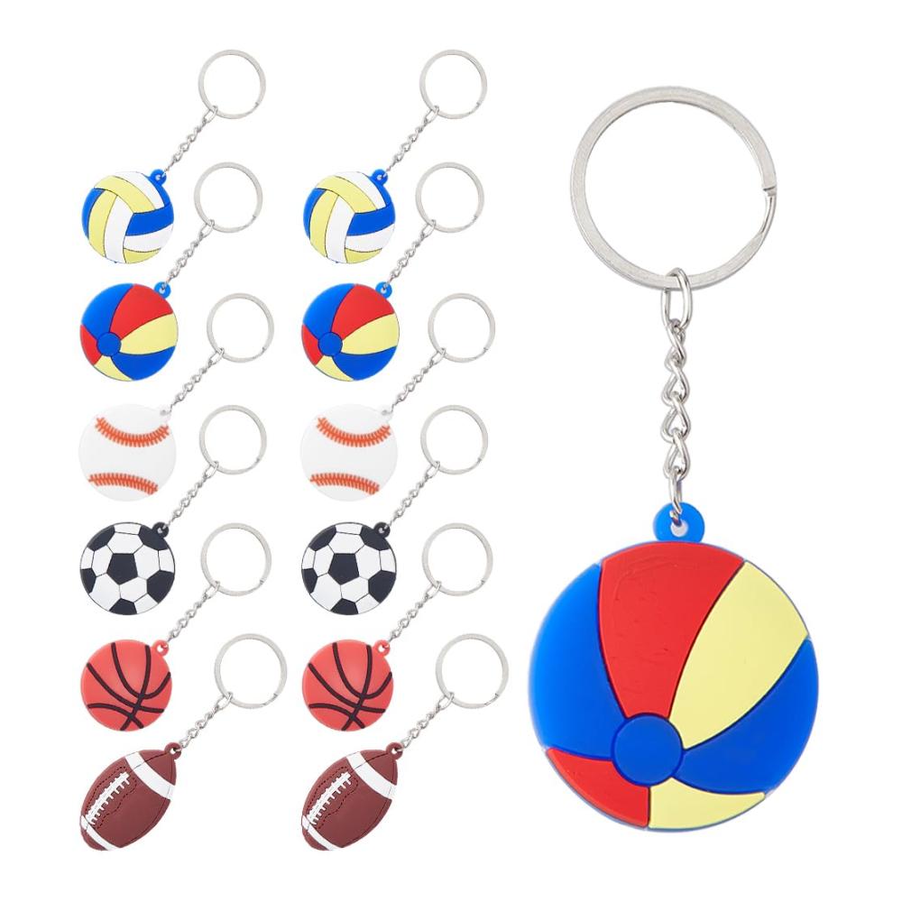 24er Pack Sport Schlüsselanhänger Set - Fußball Volleyball Basketball | Kunststoff Anhänger für Taschen | Ideales Geschenk für Sportfans | Robuste Qualität 3.8x9.85cm