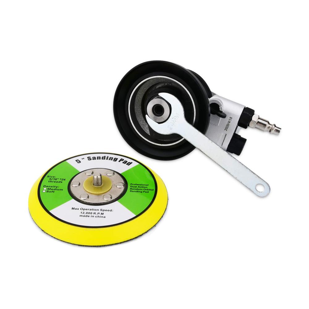 Professionelle Poliermaschine 10.000 U/min Hochleistungs-Doppelwirkungs-Pneumatikschleifer | Mini Exzenterschleifer mit Klettverschluss | Für glänzende Oberflächen | Silber 125mm