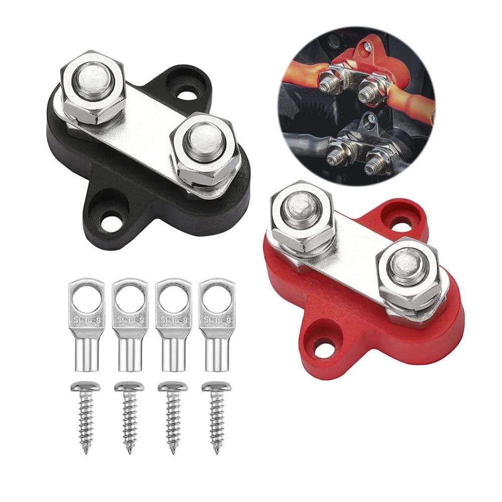 Starthilfekabel 2m - M8 5/16 Anschlussbolzen 12V - 48V DC - Auto Batterie Starthilfe Kabel - Hochleistungs Starthilfekabel für Marine Camper Boot - Sicher und Zuverlässig - Inklusive Tragetasche