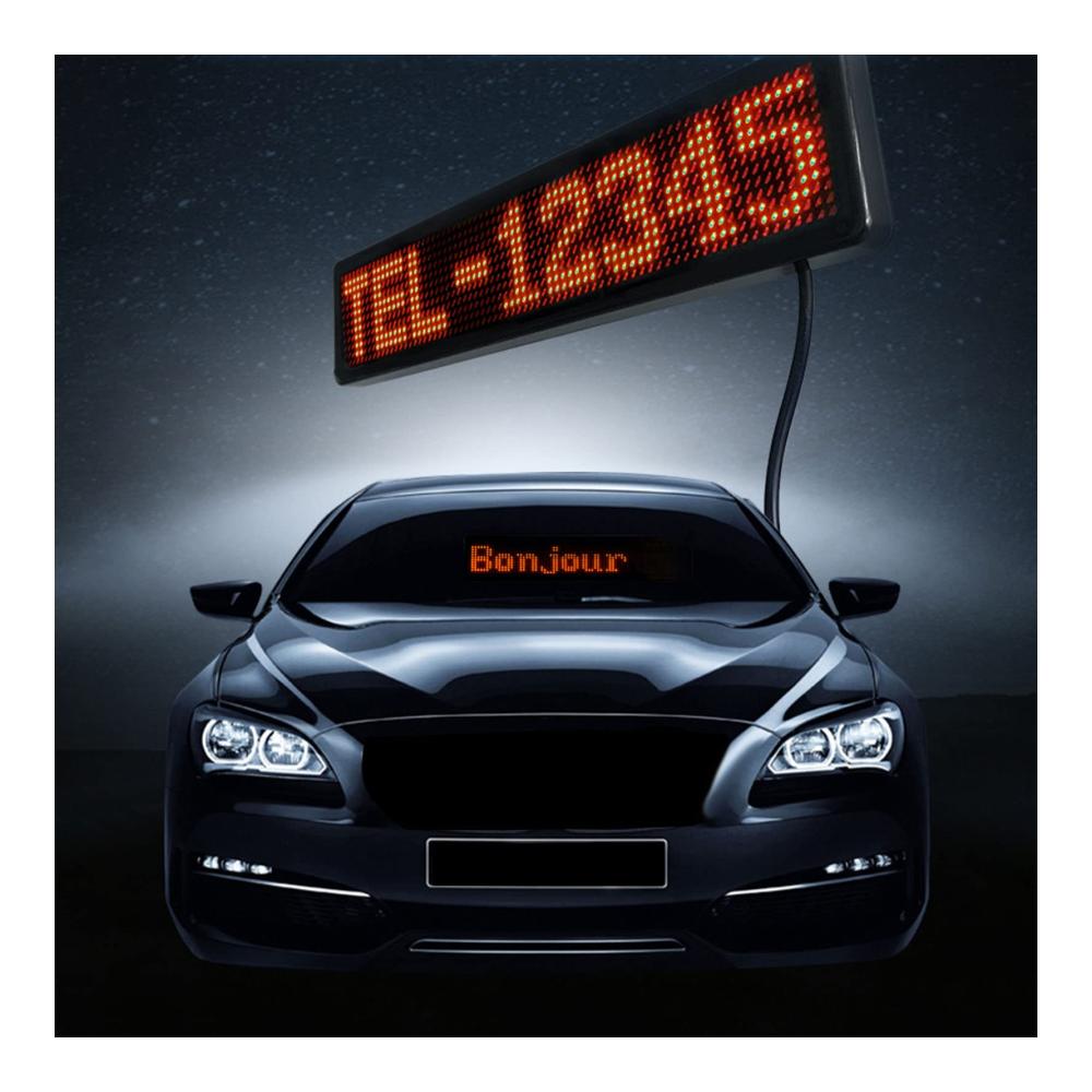 Entdecken Sie die Zukunft der Innenbeleuchtung Programmierbares Scrollendes LED-Schild für Auto-Heckscheibenwerbung mit USB-Wiedergabe! Erreichen Sie Ihre Ziele mit 12x72 Auflösung und DC 5V Stromversorgung