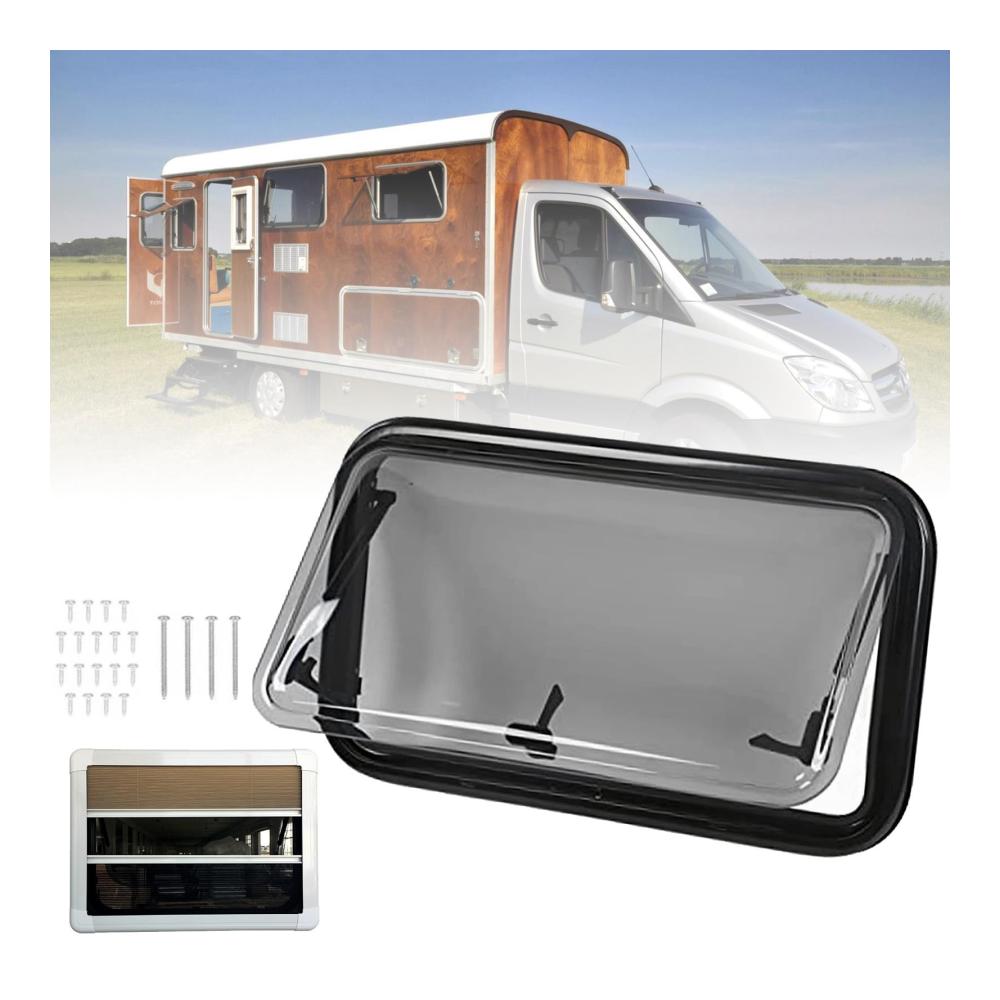 Fenster für Wohnwagen Ausstellfenster mit Insektenschutz und integriertem Rollo - Ideal für Camper und Vans - 1000x600mm