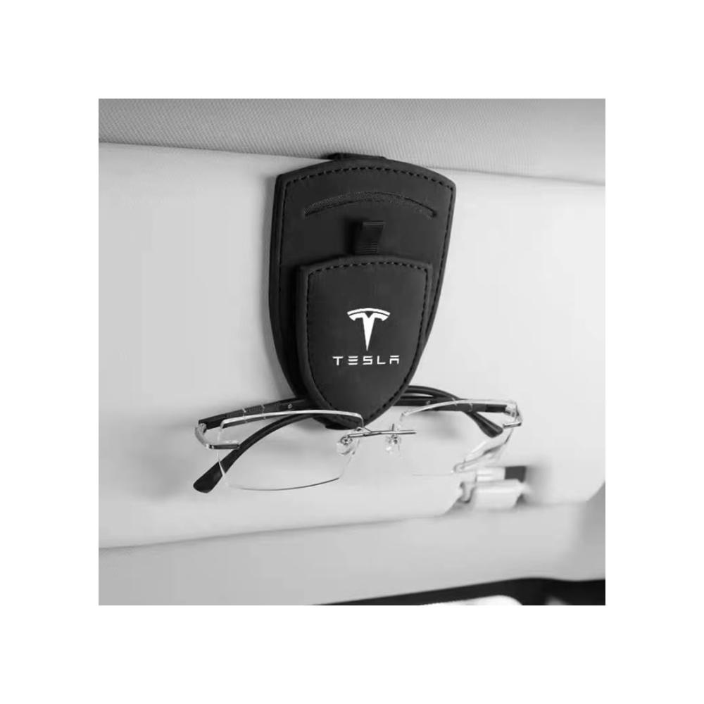 Brillenetuis SATUSA Auto Brillenhalter für Tesla Model 3 2017-2023 | Hochwertige Visier- und Sonnenbrillenhalterung | Magnetisch | Kratzfestes Leder | Praktisches Interieurzubehör